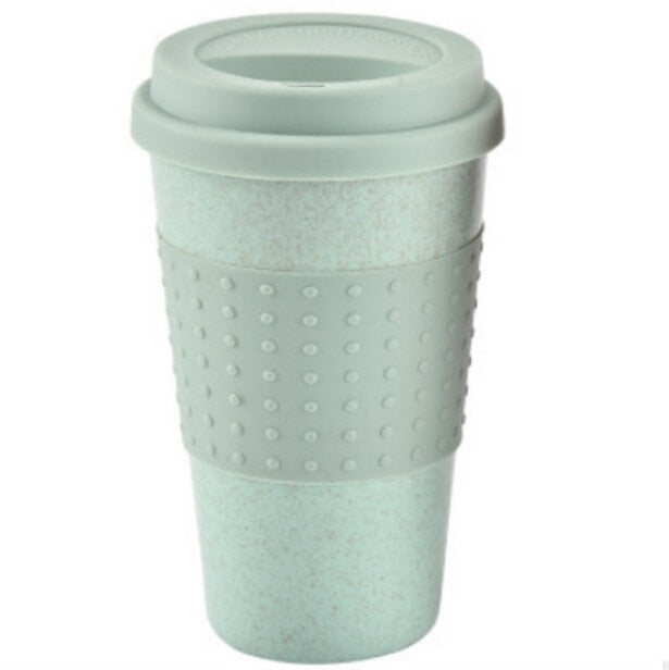 1Pcs Eco-friendly Coffee Tea Cup Wheat Straw Travel Water Drink Mug with Silicone Lid Drinking Mugs