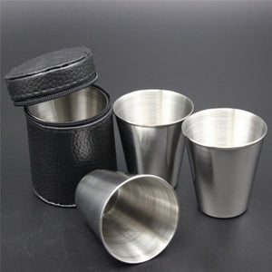 4pcs 70ML Stainless Steel Cover Mug Camping Cup Mug Drinking Coffee Tea Beer With Case Ideal for Camping Holiday Picnic