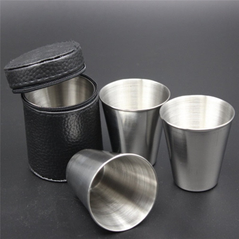 4pcs 70ML Stainless Steel Cover Mug Camping Cup Mug Drinking Coffee Tea Beer With Case Ideal for Camping Holiday Picnic